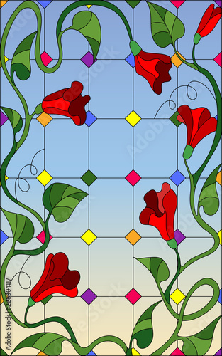 ilustracja-w-stylu-witrazu-z-czerwonymi-kwiatami-splecione-i-lisci-w-oknie