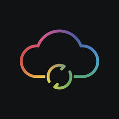 Poster - outline update simple cloud icon. linear symbol with thin outline. Rainbow color and dark background