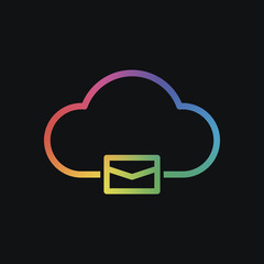 Poster - cloud mail, simple linear icon with thin outline. Rainbow color and dark background