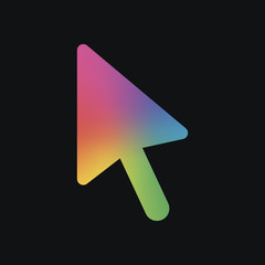 Poster - computer mouse arrow icon. Rainbow color and dark background