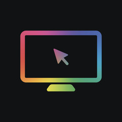 Poster - Desktop computer and mouse arrow. Simple digital icon. Rainbow color and dark background