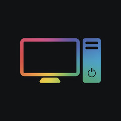 Poster - Personal computer, pc. System unit and monitor. Rainbow color and dark background