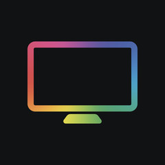 Poster - Computer monitor or modern TV. Simple icon. Rainbow color and dark background