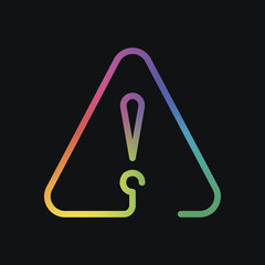 Poster - exclamation mark in warning triangle. linear symbol with thin outline. one line style. simple icon. Rainbow color and dark background