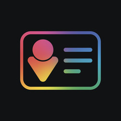 Poster - Identification card icon. Linear style. Rainbow color and dark background