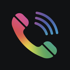 Poster - Ringing phone icon. Retro symbol. Rainbow color and dark background