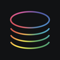 Poster - Database icon. Simple linear symbol, thin outline. Rainbow color and dark background