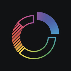 Poster - Business pie chart icon. Rainbow color and dark background