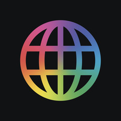 Poster - Simple globe icon. Linear. Rainbow color and dark background