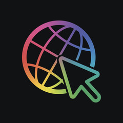 Poster - Globe and arrow icon. Rainbow color and dark background