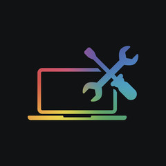 Poster - Laptop repair service. Rainbow color and dark background