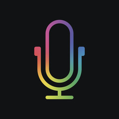 Poster - Simple microphone icon. Linear, thin outline. Rainbow color and dark background
