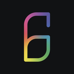 Poster - Number 6, numeral, sixth. Rainbow color and dark background