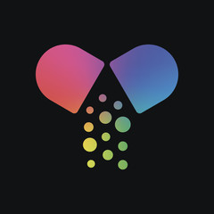 Poster - Open pill icon. Rainbow color and dark background