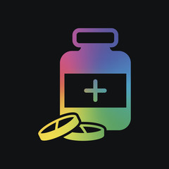 Poster - Pills and medicine bottle. Rainbow color and dark background