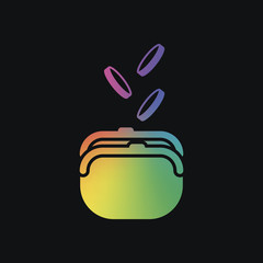 Poster - Purse and falling coins. Rainbow color and dark background