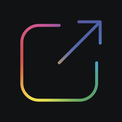 Poster - Share, logout or upload. Diagonal arrow out square. Rainbow color and dark background