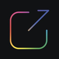 Poster - Share, logout or upload. Diagonal arrow out square. Rainbow color and dark background