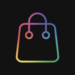 Poster - Shopping bag icon. Linear, thin outline. Rainbow color and dark background