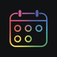Poster - Simple calendar, Linear, thin outline. Rainbow color and dark background