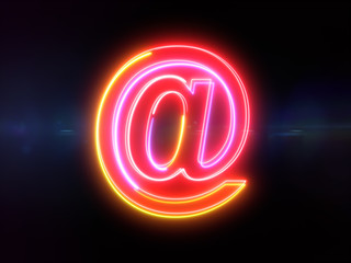 Poster - At sign - colorful glowing outline symbol on blue lens flare dark background
