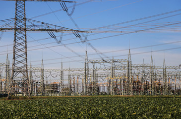 Pylons of high-voltage power lines