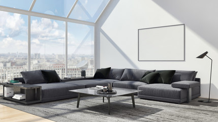 large luxury modern bright interiors Living room illustration 3D rendering computer digitally generated image