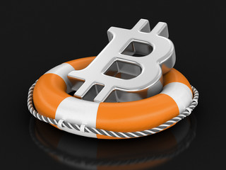 Poster - Bitcoin sign on lifebuoy. Image with clipping path