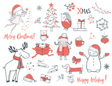 Christmas And New Year Set. Cartoon Vector Illustration