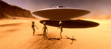 Extremely Detailed And Realistic High Resolution 3d Illustration Feauturing 3 Dancing Grey Aliens On A Mars Like Planet