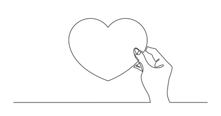 Wall Mural - Animation of continuous line drawing of hand holding heart symbol