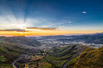 Aerial view of mountain roads of Lalibela, Ethiopia