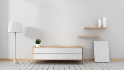 Wall Mural - Tv cabinet in modern empty room Japanese - zen style,minimal designs. 3D rendering