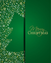 Vector illustration of a Christmas background. Christmas tree made of stars. Happy Christmas greeting card.