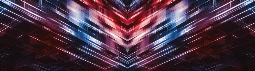 Poster - digital cubic geometric structure. connection concept. lots of carbon fiber blocks with glowing line