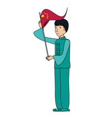 Poster - chinese man with traditional costume and flag