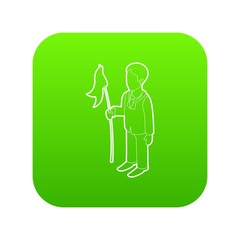Poster - Businessman holding flag icon green vector isolated on white background
