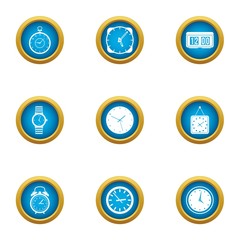 Poster - Timepiece icons set. Flat set of 9 timepiece vector icons for web isolated on white background