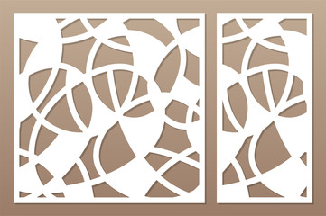 Set template for cutting. Abstract line, geometric pattern. Laser cut. Set ratio 1:2, 1:1. Vector illustration.