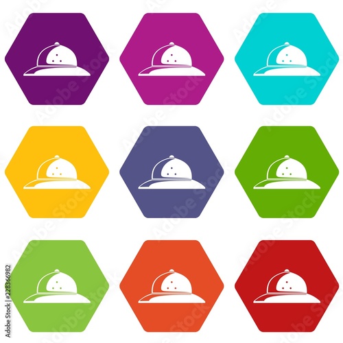 Fotografía Cork helmet icons 9 set coloful isolated on white for web