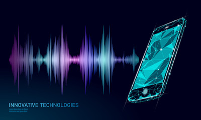 Wall Mural - sound recognition voice assistant low poly smartphone. wireframe mesh polygonal 3d render sound inno
