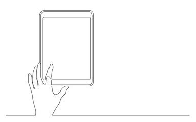 Poster - continuous line drawing of hand touching digital tablet