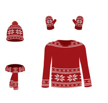 Red Winter Knitted Set. Vector Illustration