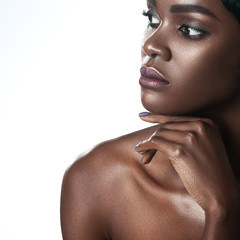 Poster - Young beautiful black woman with clean perfect skin makeup