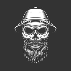 Wall Mural - Vintage monochrome skull in safari hat