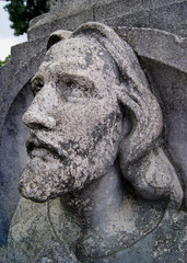 Rostro de Cristo de tumba abandonada en cementerio de Xalapa Veracruz, México 