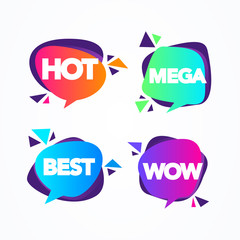 Poster - vector illustration set of colorful flat speech bubble shaped banners and geometric elements, price 