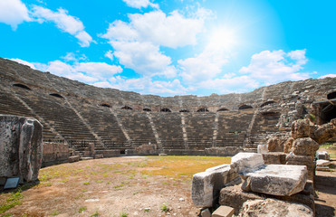 Wall Mural - Ancient ruins in Side, including the theater, Antalya