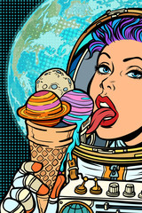 Wall Mural - solar system, like ice cream. humanity and cosmic dreams concept