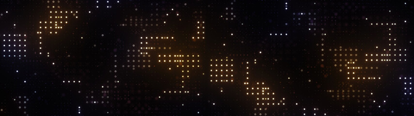 Poster - digital structure of many glowing particles. abstract technology concept. creative background with l